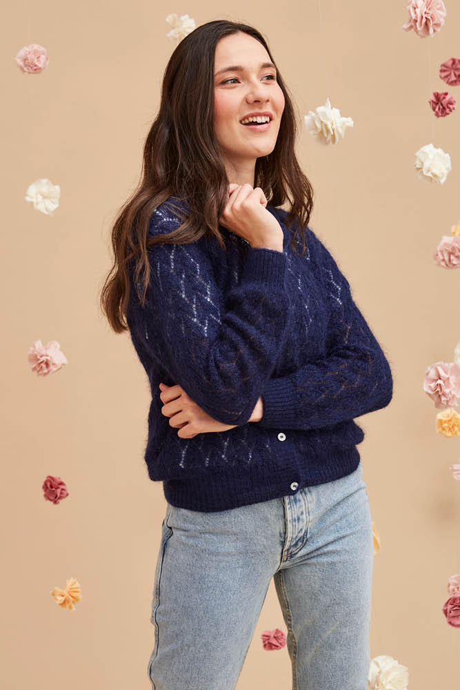 Gilet laine mohair ajouré femme