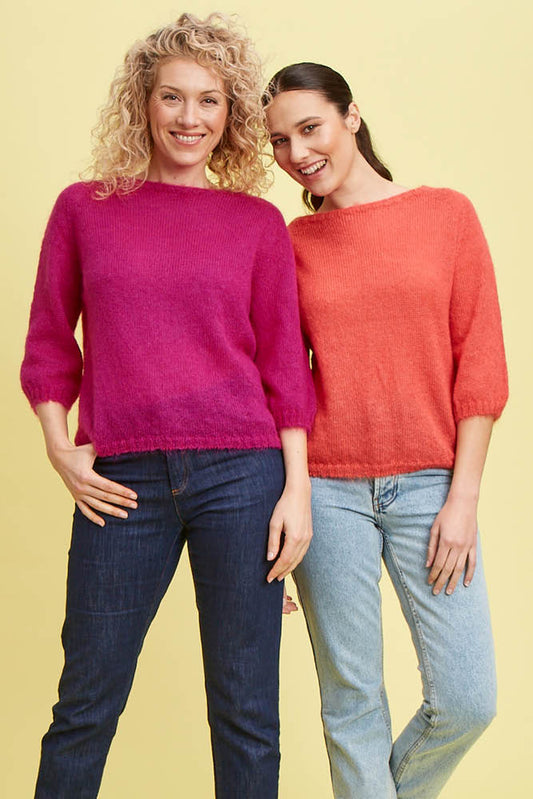 Pull en laine mohair et soie manches 3/4