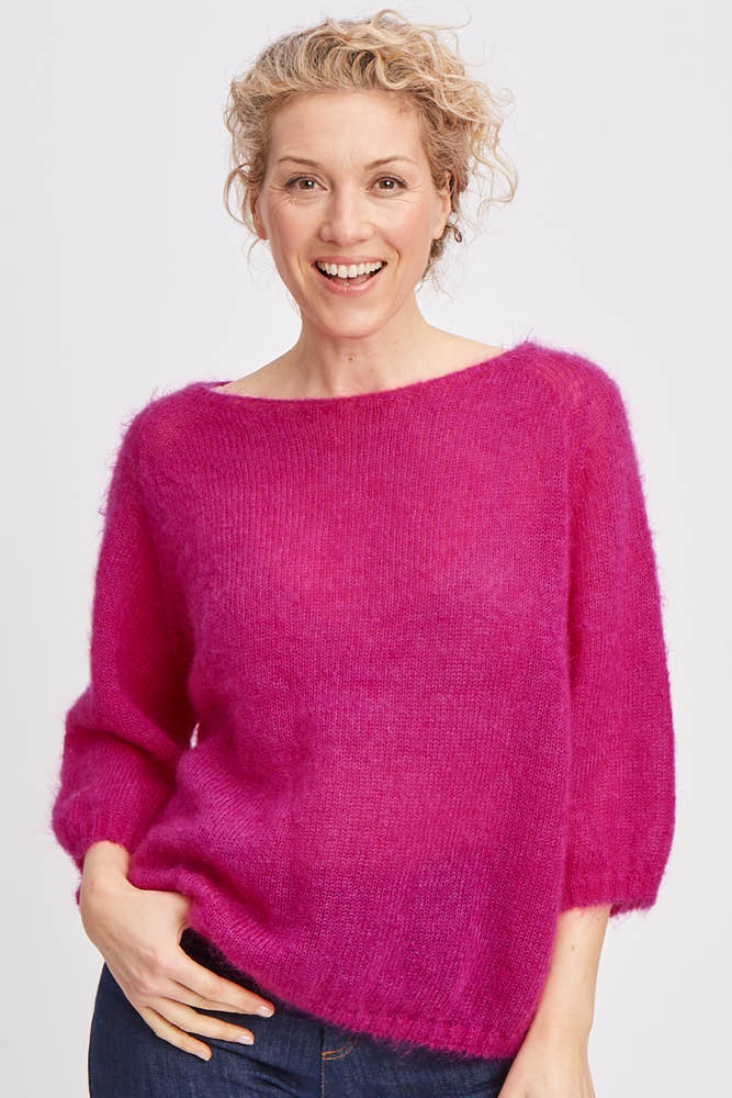 Pull en laine mohair et soie manches 3/4