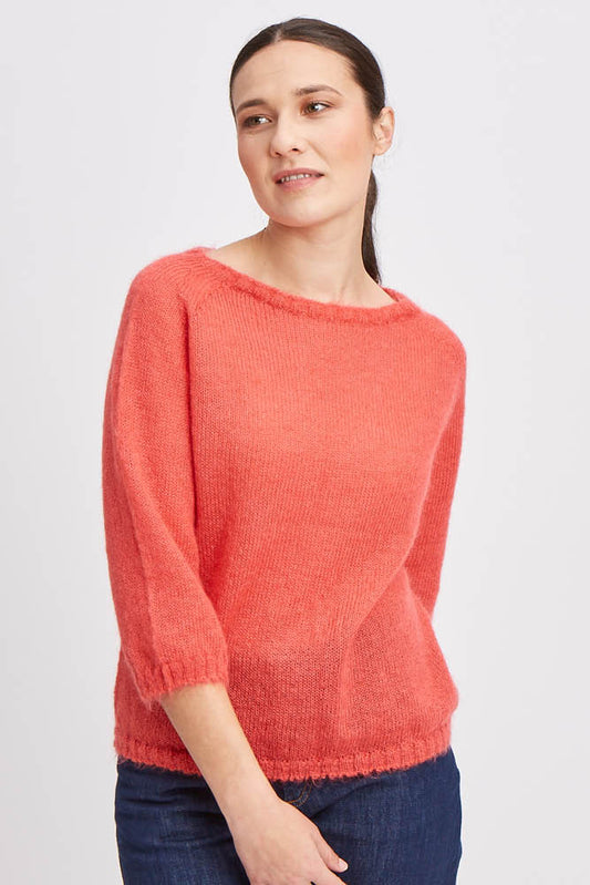 Pull en laine mohair et soie manches 3/4