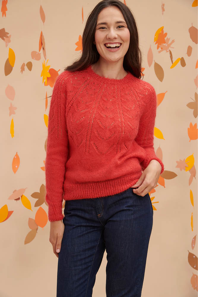 Pull en laine ajouré en duvet de mohair et soie pour femme