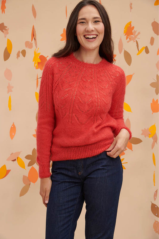 Pull en laine ajouré en duvet de mohair et soie pour femme