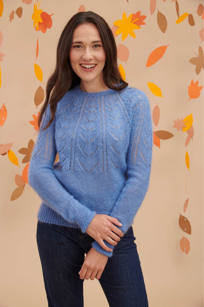 Pull en laine ajouré en duvet de mohair et soie pour femme