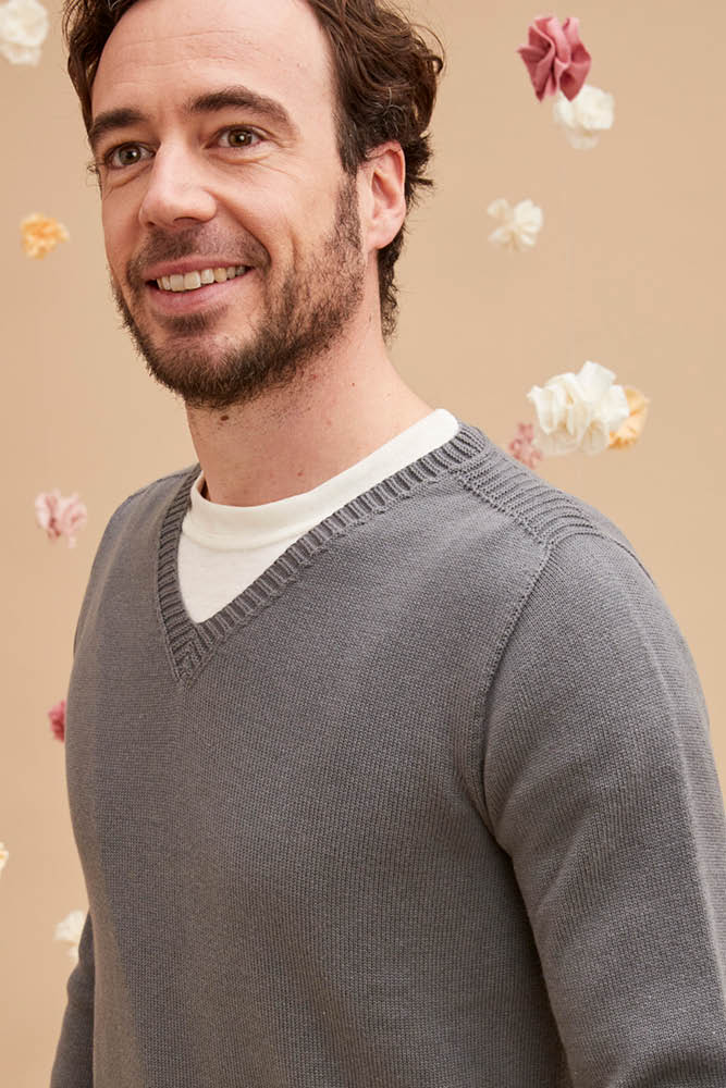 Pull col V coton bio et seacell
