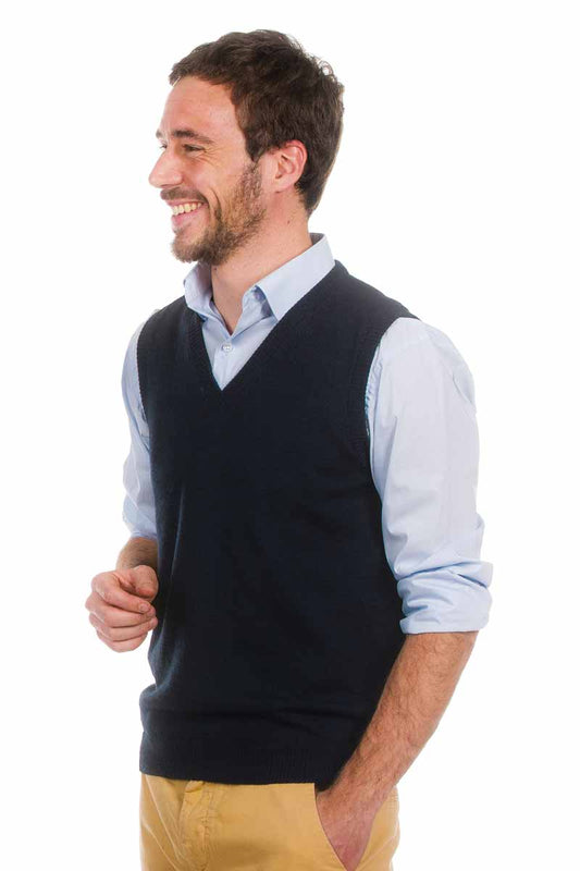 Pull en laine mérinos homme col V sans manche