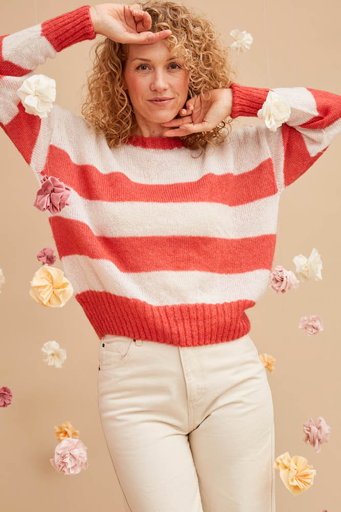 Pull en laine fantaisie à rayures pour femme