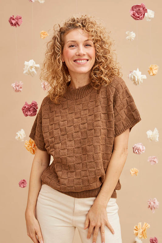 Pull manches courtes duvet de chameau pour femme