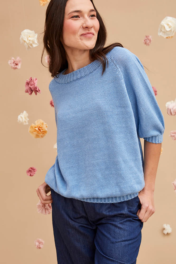 Pull manches courtes lin et coton bio/seacell pour femme