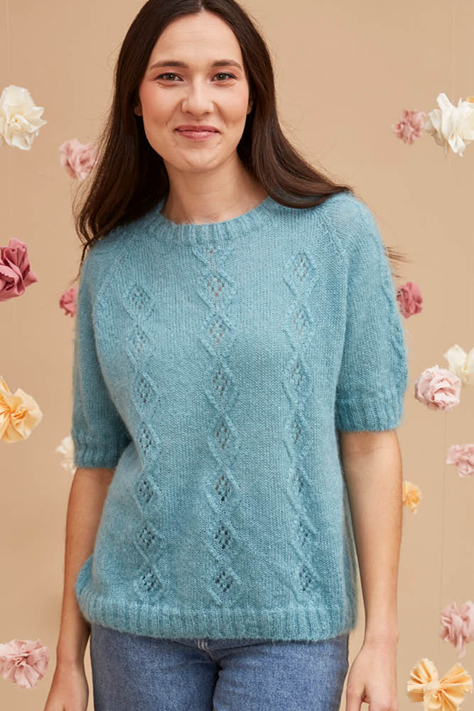 Pull en laine manches courtes ajouré pour femme