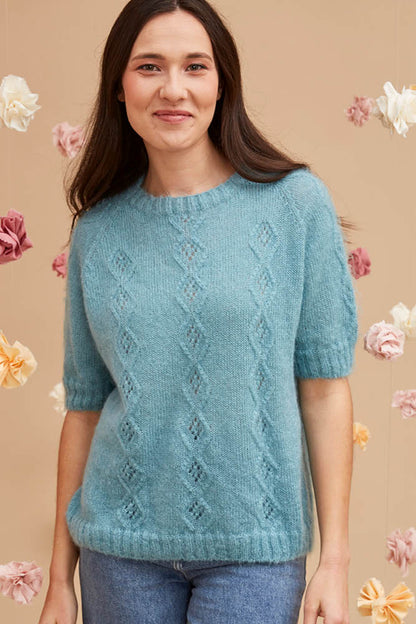 Pull en laine manches courtes ajouré pour femme