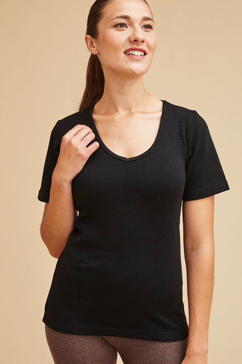 T-shirt laine mérinos col V pour femme